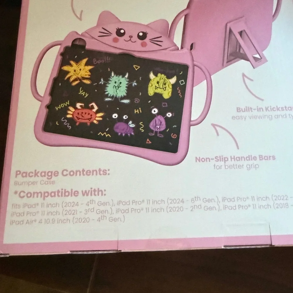 New in box kids iPad case & stand Pink kitty  silicone